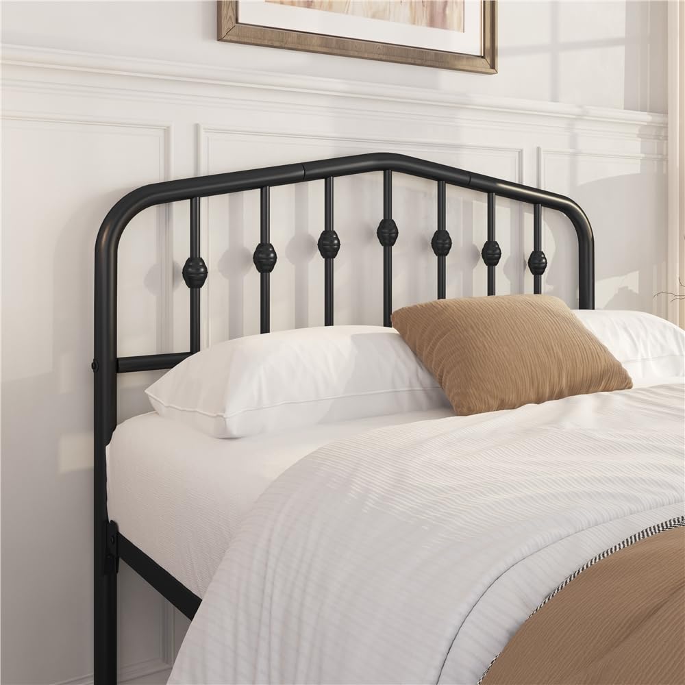 Metal Bed Frame with Victorian Vintage Headboard, Black