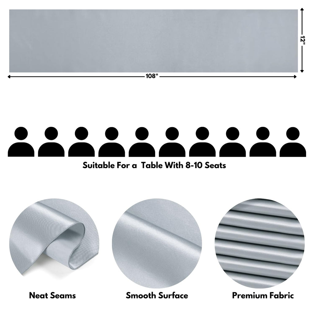 Silver Satin Table Runner, 12x108 Inches, 12 Pack
