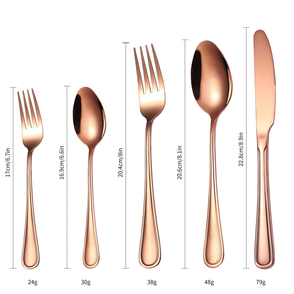 20 Pieces Rose Gold Flatware Set for 4 Person Luxury Stainless Steel Cutlery Forks Knives Spoons Modern Eating