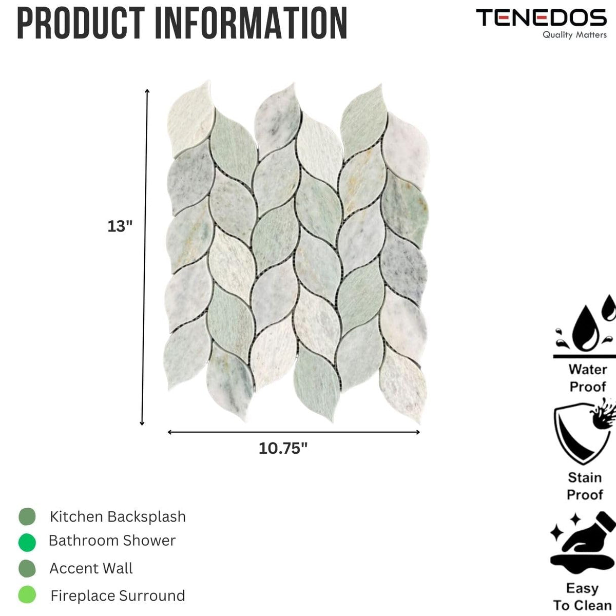 Ming Green Greyish Petal Marble Mosaic Tile - Polished Floral Pattern Natural Stone Floor, Shower Wall, Kitchen