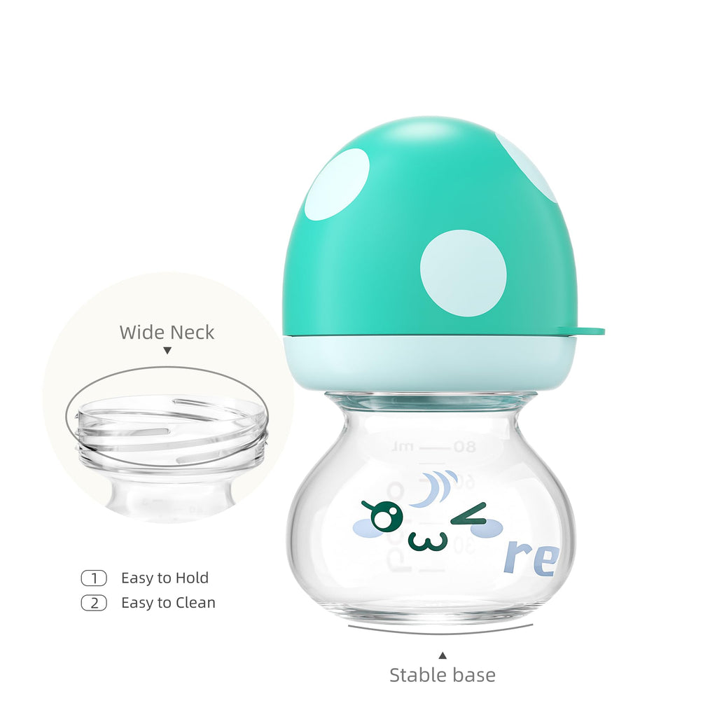 Newborn Glass Baby Bottles with Slow Flow Nipple for 0+ Months, Wide Neck Feeding Bottle, 2.7oz/80ml (Blue, 2.7oz
