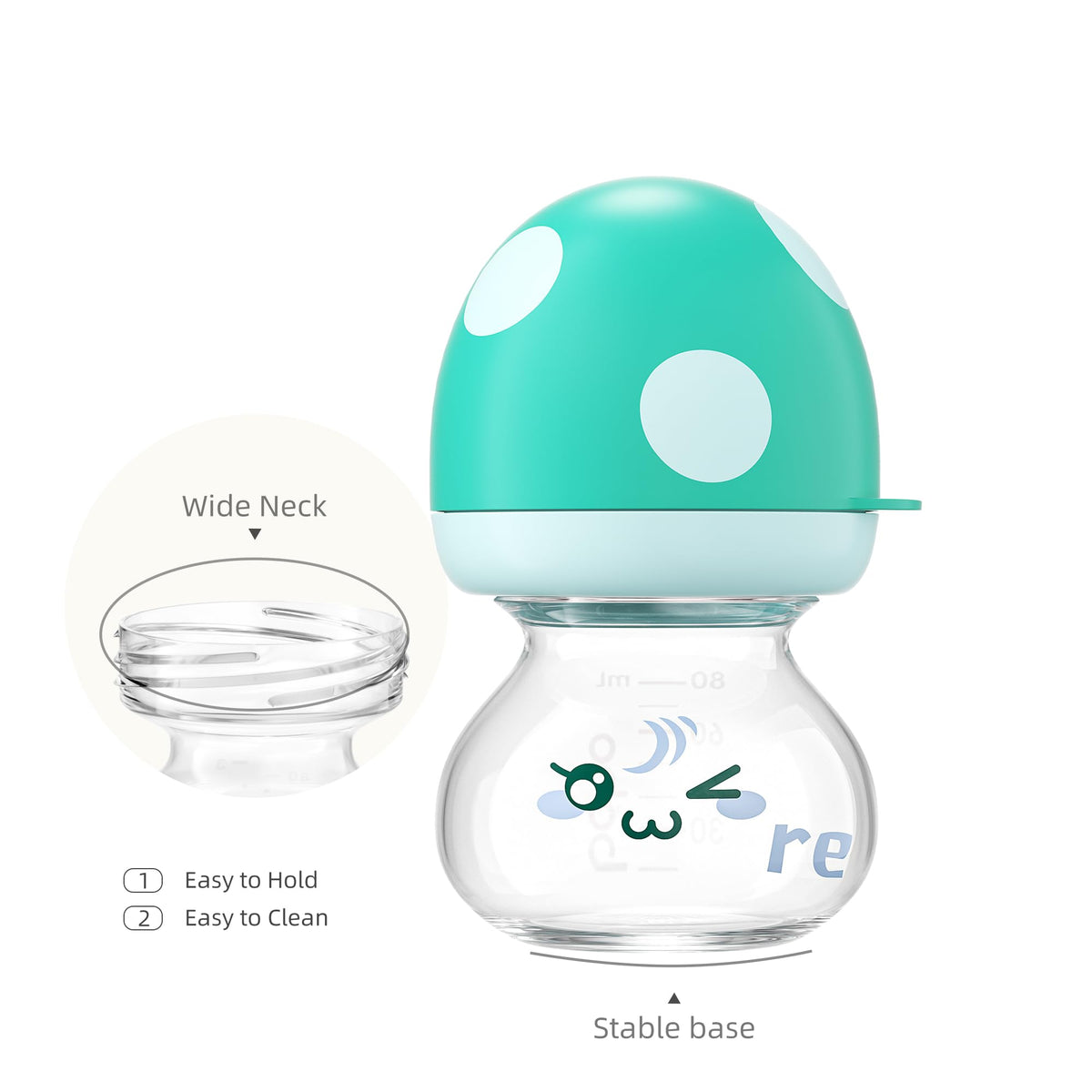 Newborn Glass Baby Bottles with Slow Flow Nipple for 0+ Months, Wide Neck Feeding Bottle, 2.7oz/80ml (Blue, 2.7oz