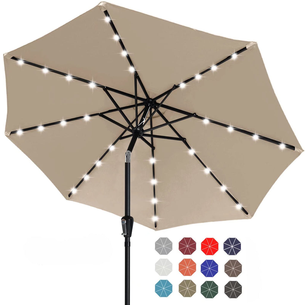 Solar Led Patio Umbrella with 32 Lights 11FT(Khaki)