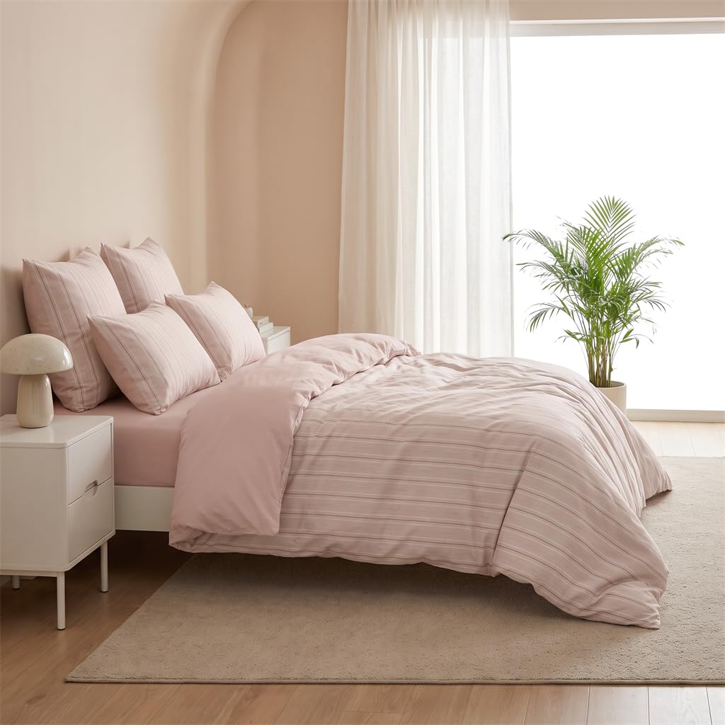 Striped Duvet Cover Reversible Pink Stripe Bedding Set
