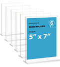 5"x7" Acrylic Sign Holder 6 Pack Vertical T Shape Double-Sided Desktop Display Holder