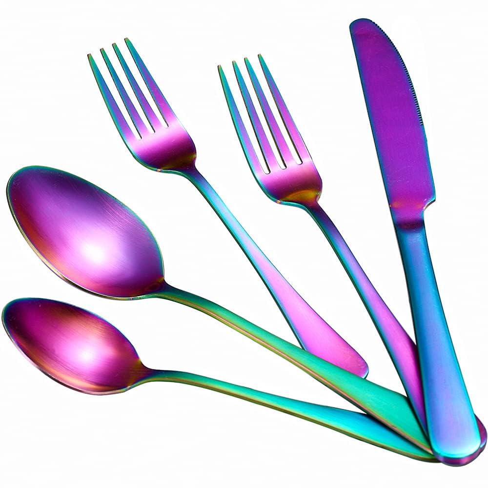 Rainbow Silverware Set,40-Piece Stainless Steel Flatware Set for 8