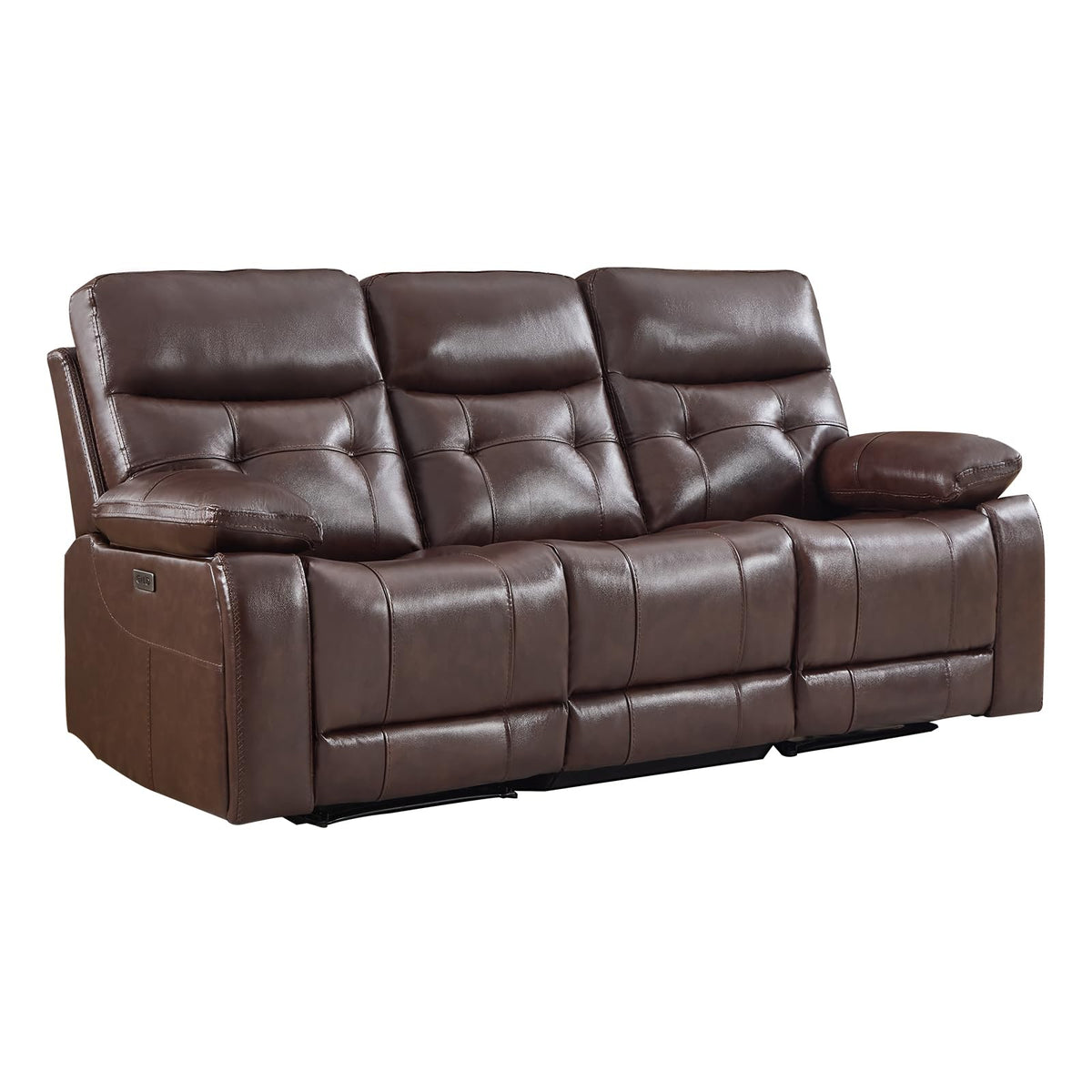 Genuine Leather Power Recliner Sofa, 3 Seater Reclining Sofa with Comfortable Arms and Back, Modern Electric Recliner