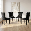 Modern Tufted Upholstered Dining Chairs Set of 4, Classic Black Velvet Dining Room Chair with Solid Wood Legs, Sillas