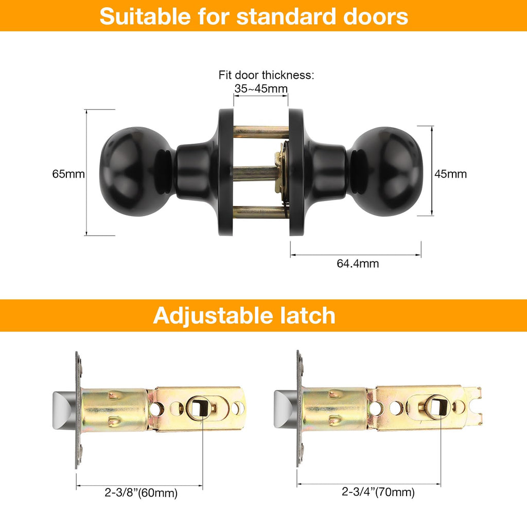 3 Pack Oval Keyed Alike Entry Door Locks in Matte Black Egg Door Knobs with Lock and Same Key for Exterior Front Door