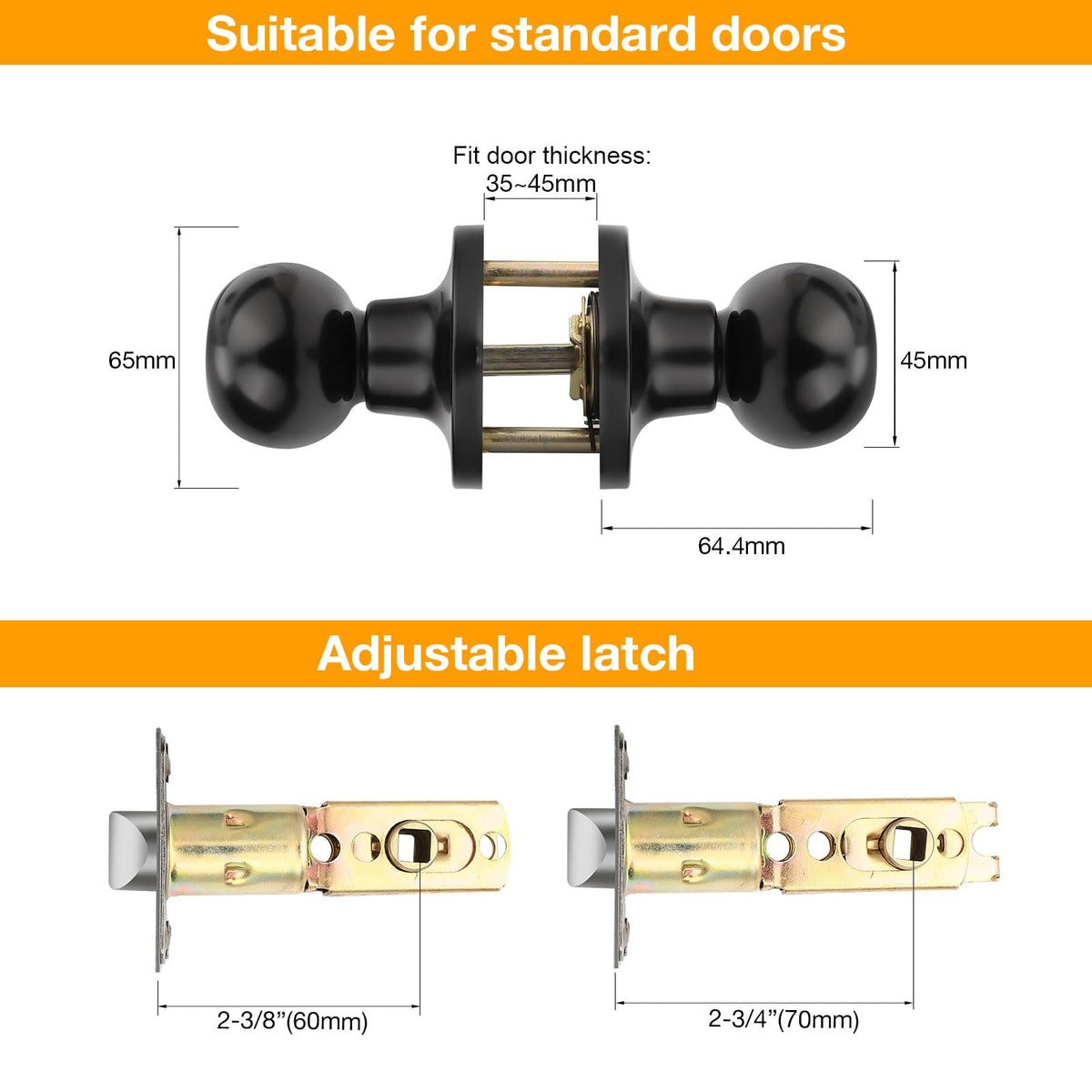 3 Pack Oval Keyed Alike Entry Door Locks in Matte Black Egg Door Knobs with Lock and Same Key for Exterior Front Door