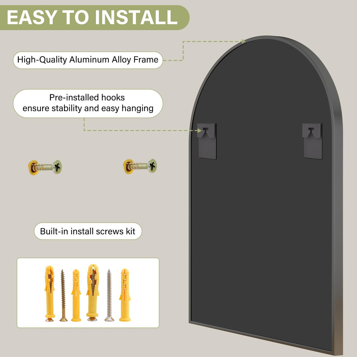 24"x36" Black Arched Bathroom Mirror - Wall Mirror