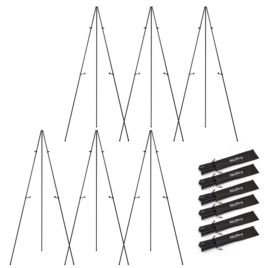 6 Pack 63 Inches Easel Stand for Sign, Black, with Carry Bags
