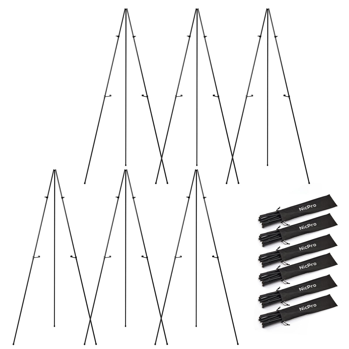6 Pack 63 Inches Easel Stand for Sign, Black, with Carry Bags