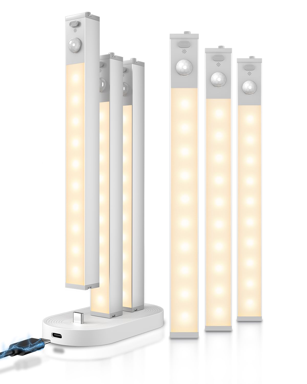 7" Under Cabinet Lighting with Charging Station, 6 Pack