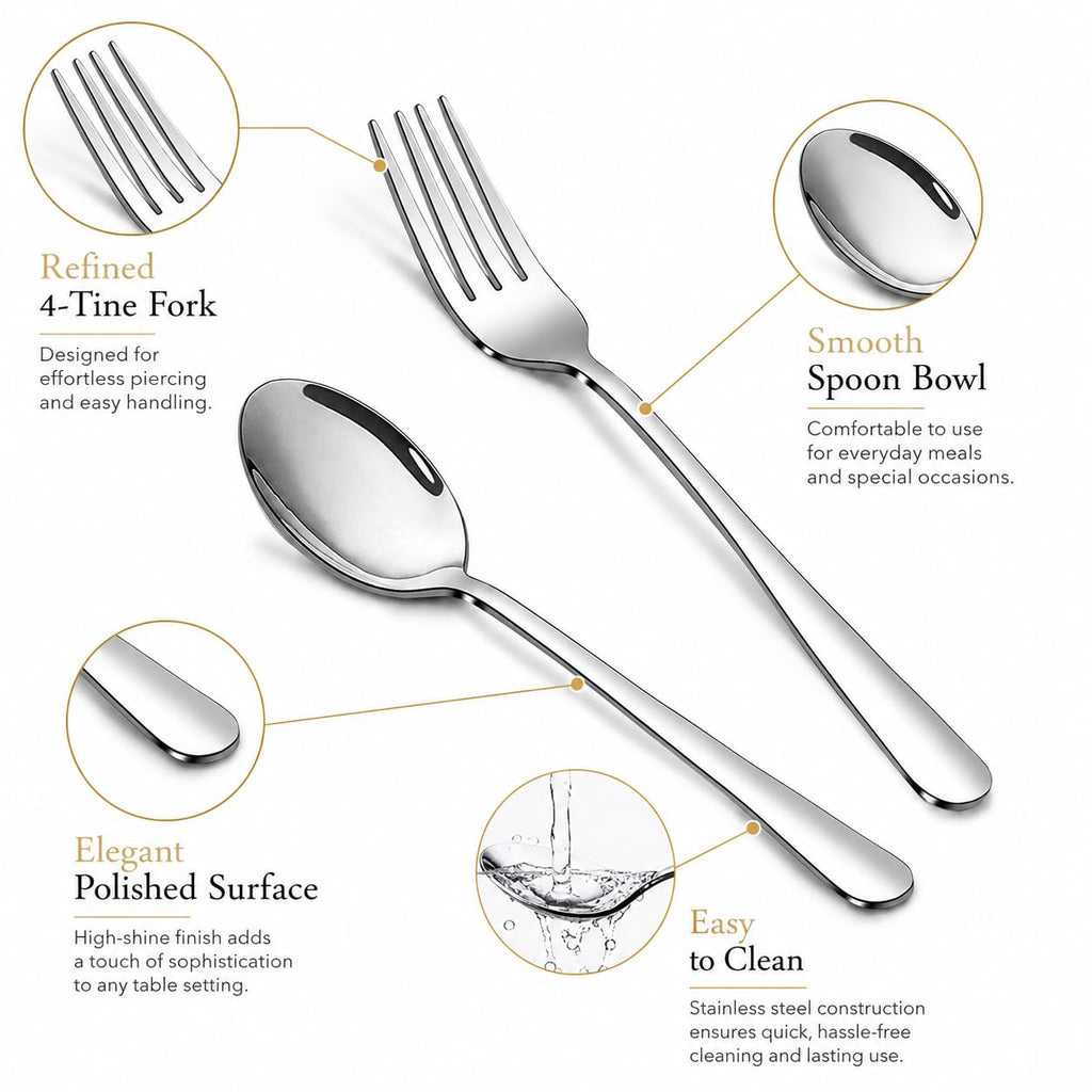 16-Piece Silverware Set for 8, 8.1-Inch Stainless Steel Dinner Forks and Spoons, Heavy Duty Mirror Polished Flatware
