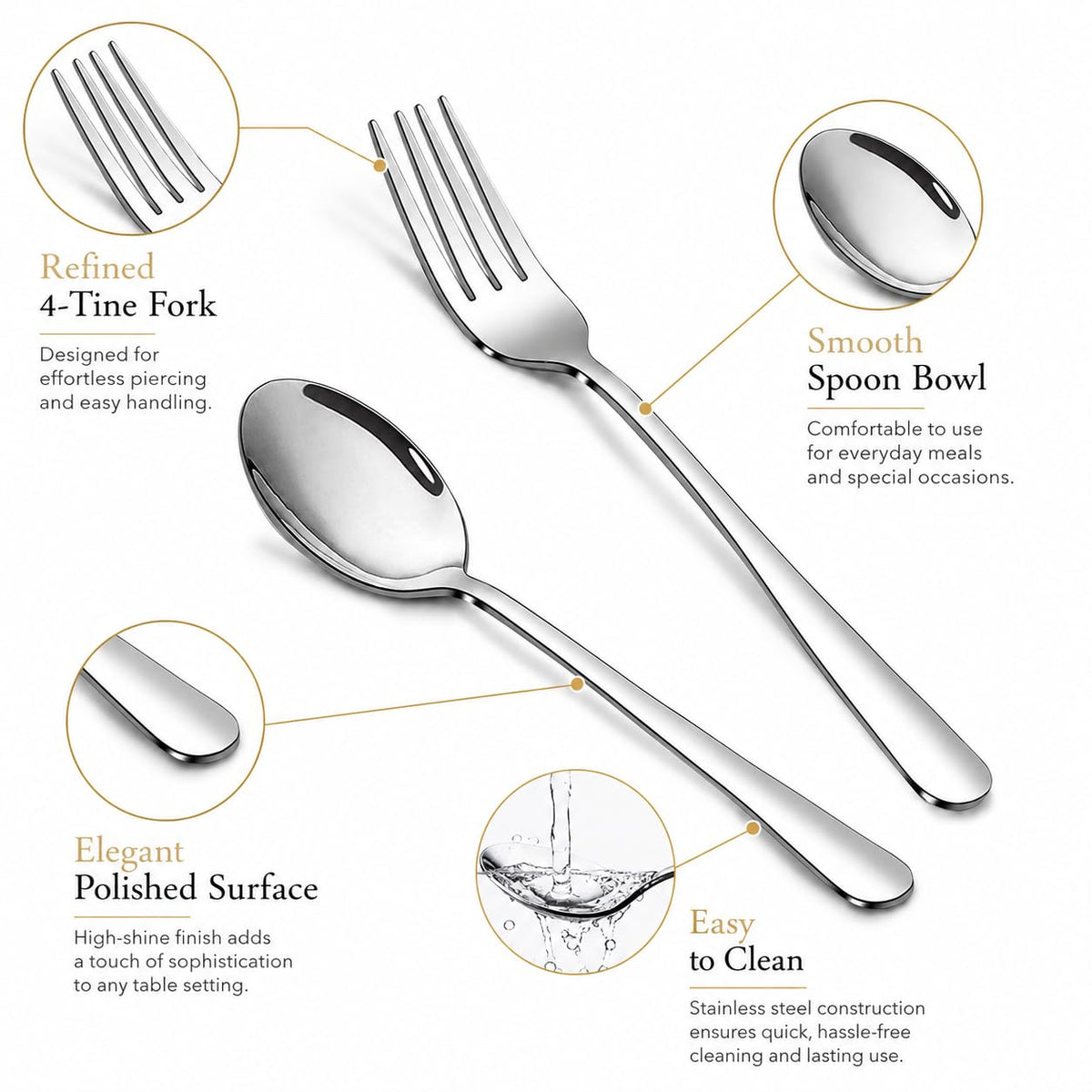 16-Piece Silverware Set for 8, 8.1-Inch Stainless Steel Dinner Forks and Spoons, Heavy Duty Mirror Polished Flatware
