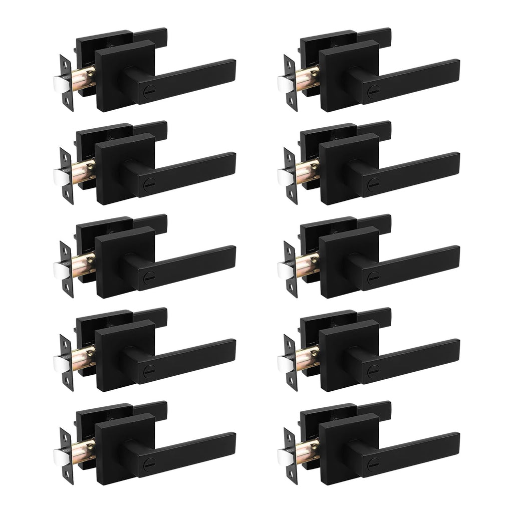 10 Pack Square Privacy Door Levers Black Privacy Door Lock Handleset Keyless Lockset Door Knobs Interior Handles
