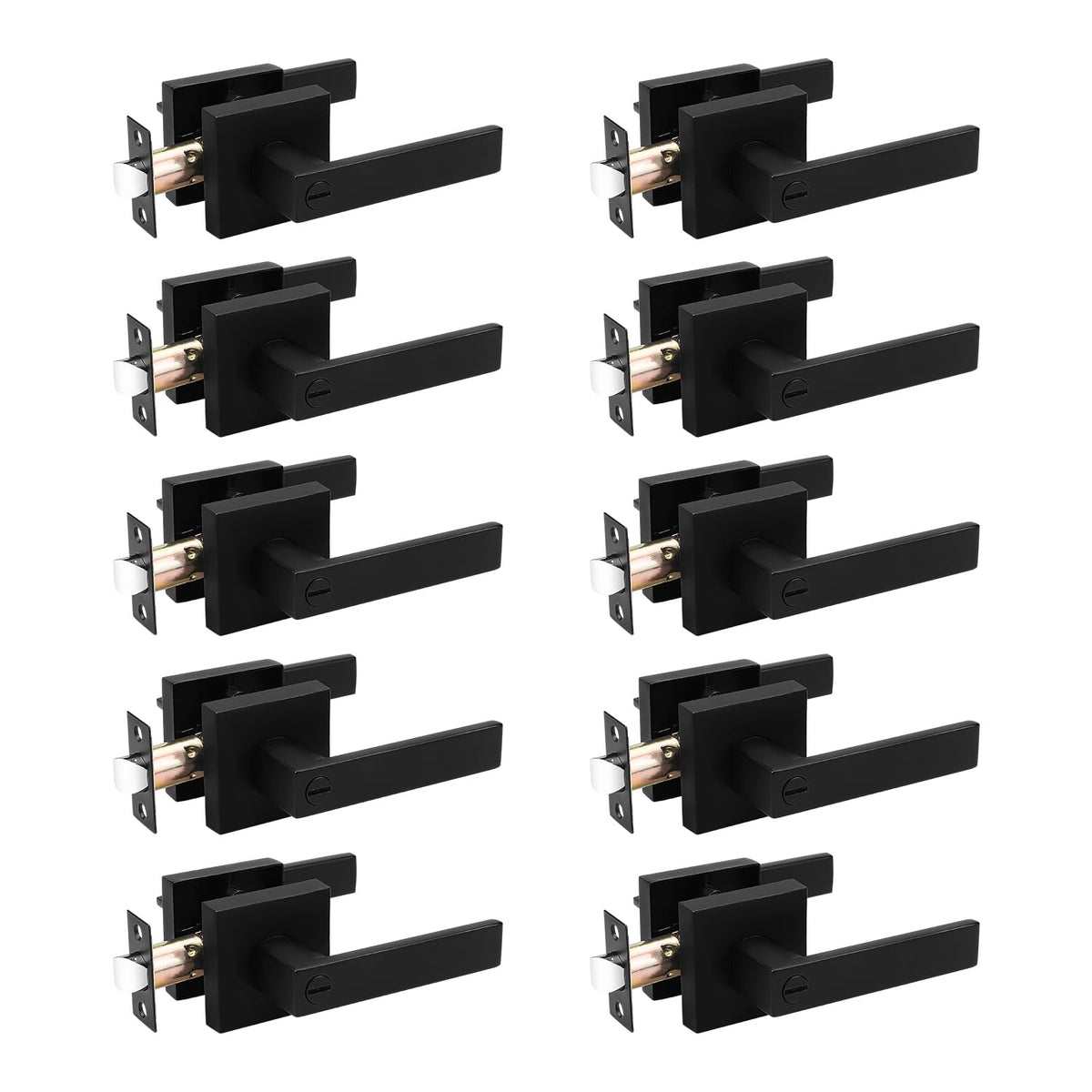 10 Pack Square Privacy Door Levers Black Privacy Door Lock Handleset Keyless Lockset Door Knobs Interior Handles