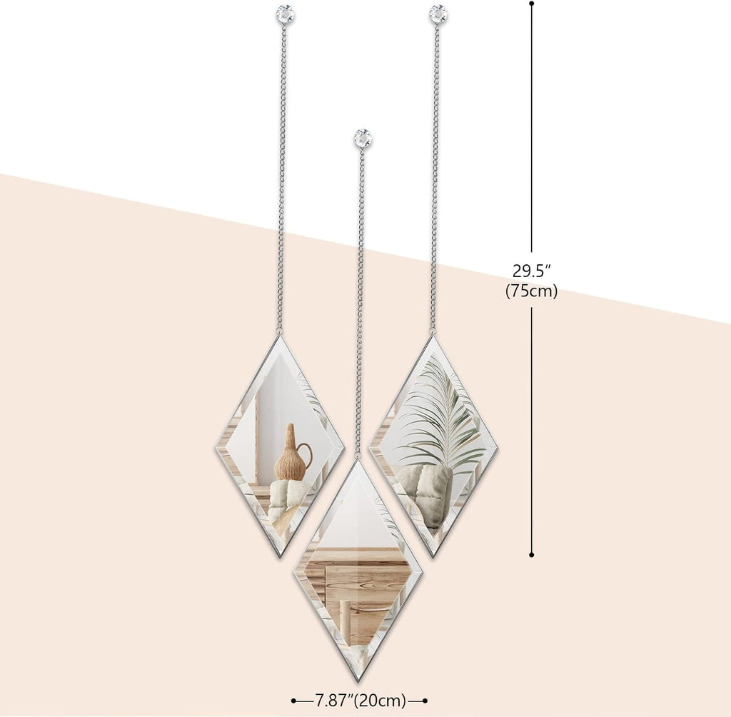 Diamond Wall Mirror Set of 6 Pcs, Silver Wall Decor Mirrors Small Glass Decor Wall Mirrors Decoration