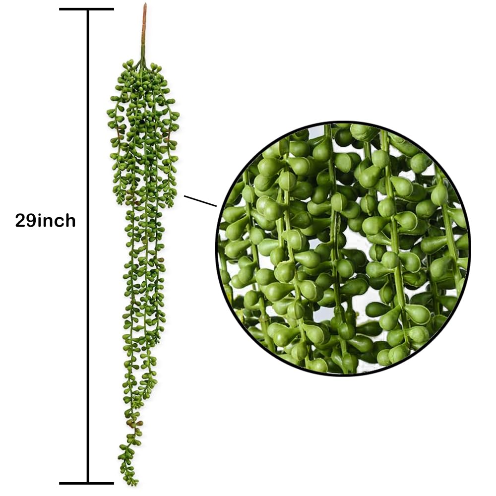 6pcsString of Pearls Plant Artificial Faux Hanging Succulents Hanging Greenery for Outdoor (6, Green)