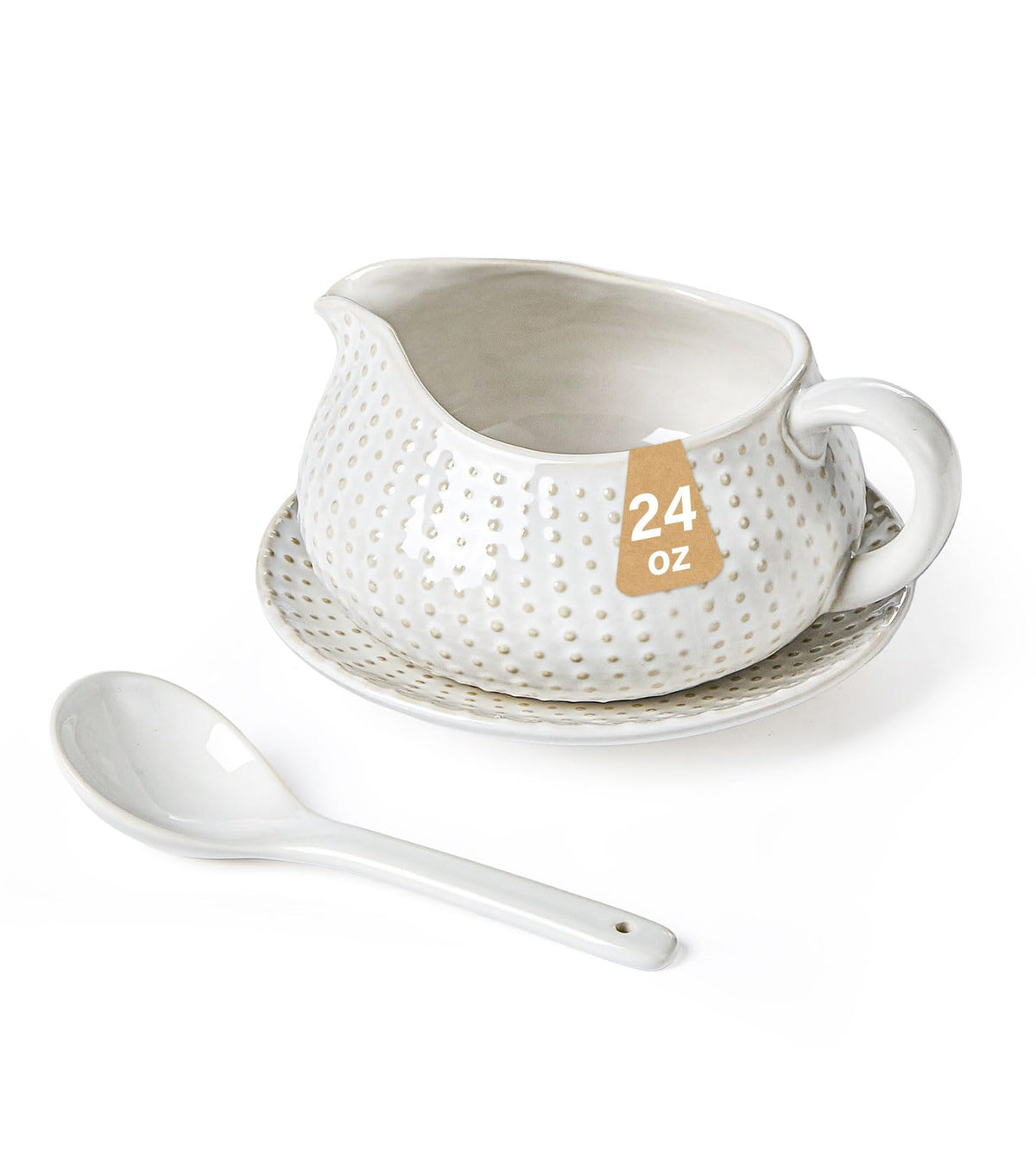24oz Gravy Boat with Ladle and Saucer Stand, Large Ceramic Sauce Boat with Tray for Gravy, Salad Dressings, Creamer
