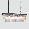 12-Light Black Rectangular Crystal Chandelier, Modern Linear Fixture for Dining