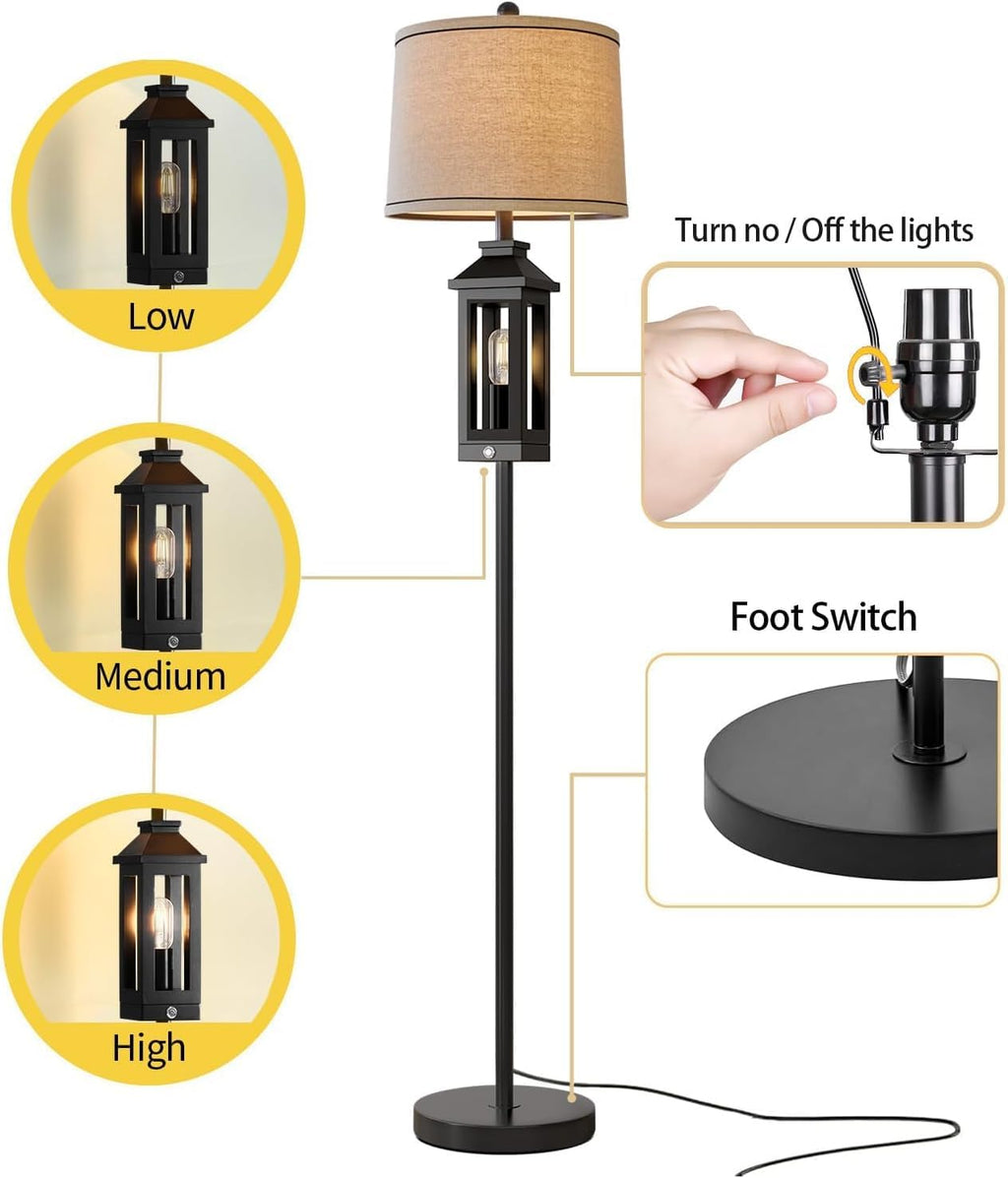 63" Floor Lamps Bedside Nightstand Lamp All Black Tall Standing Lamp Decor Bedroom Reading Lamp Farmhouse Rustic Bed