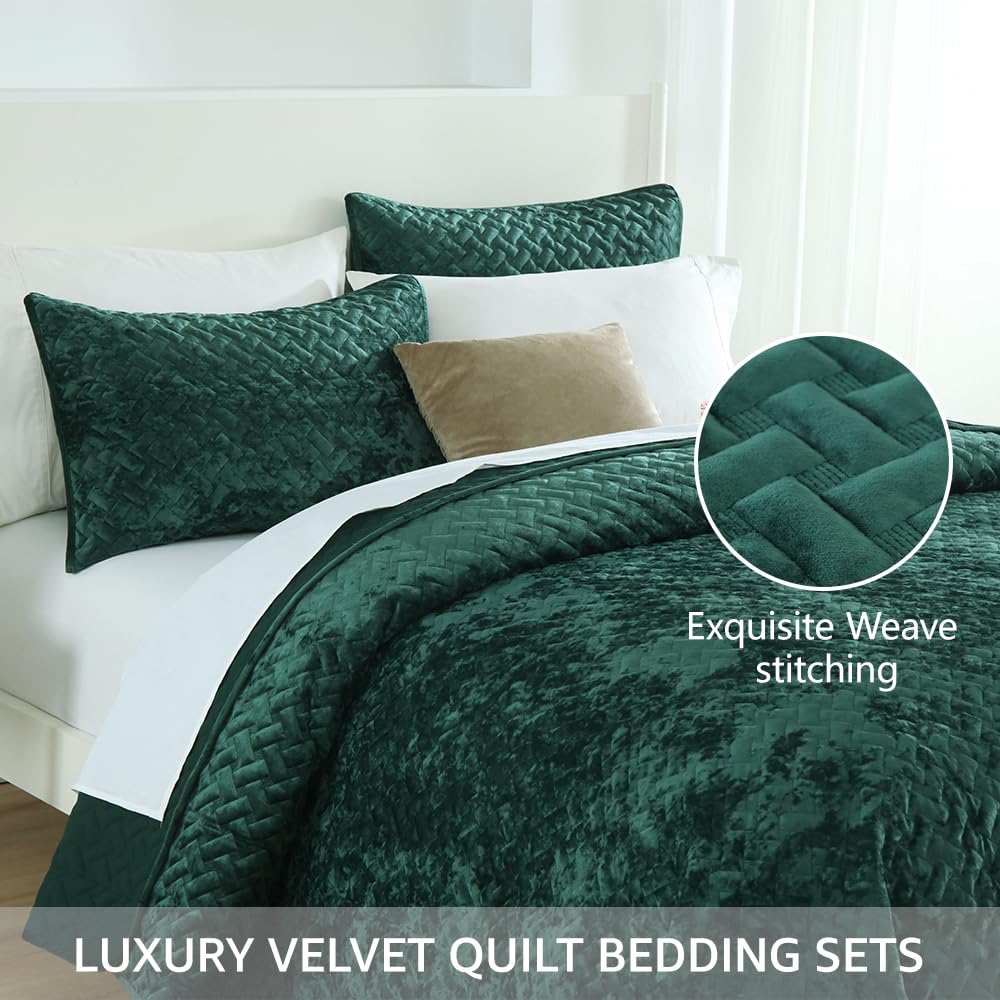 Velvet Bedspread Quilt Coverlet Bedding Sets, Turquoise