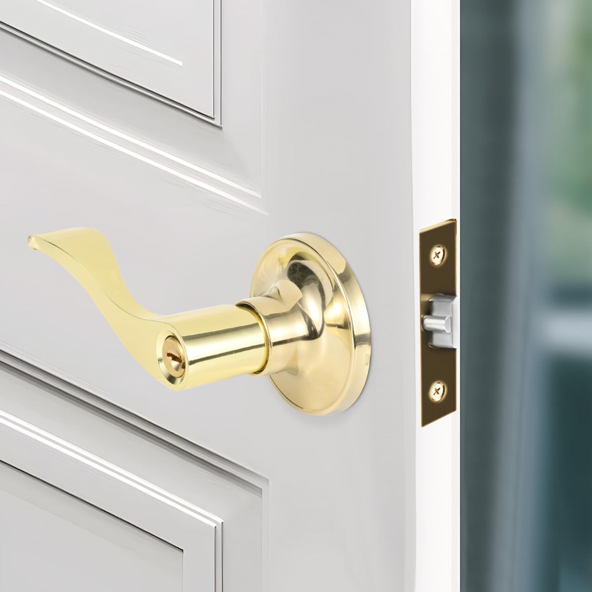 High-Security Stainless Steel Door Lever with Lock & Key(Gold)