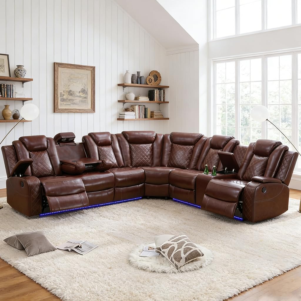 Leather Power Reclining Sectional Sofa with USB charging