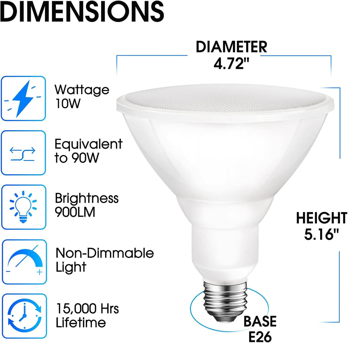 Energetic PAR38 LED Flood Light Outdoor Bulb, 3000K Warm White, 90 Watt Equivalent, Wet Rated, 900LM, E26 Base