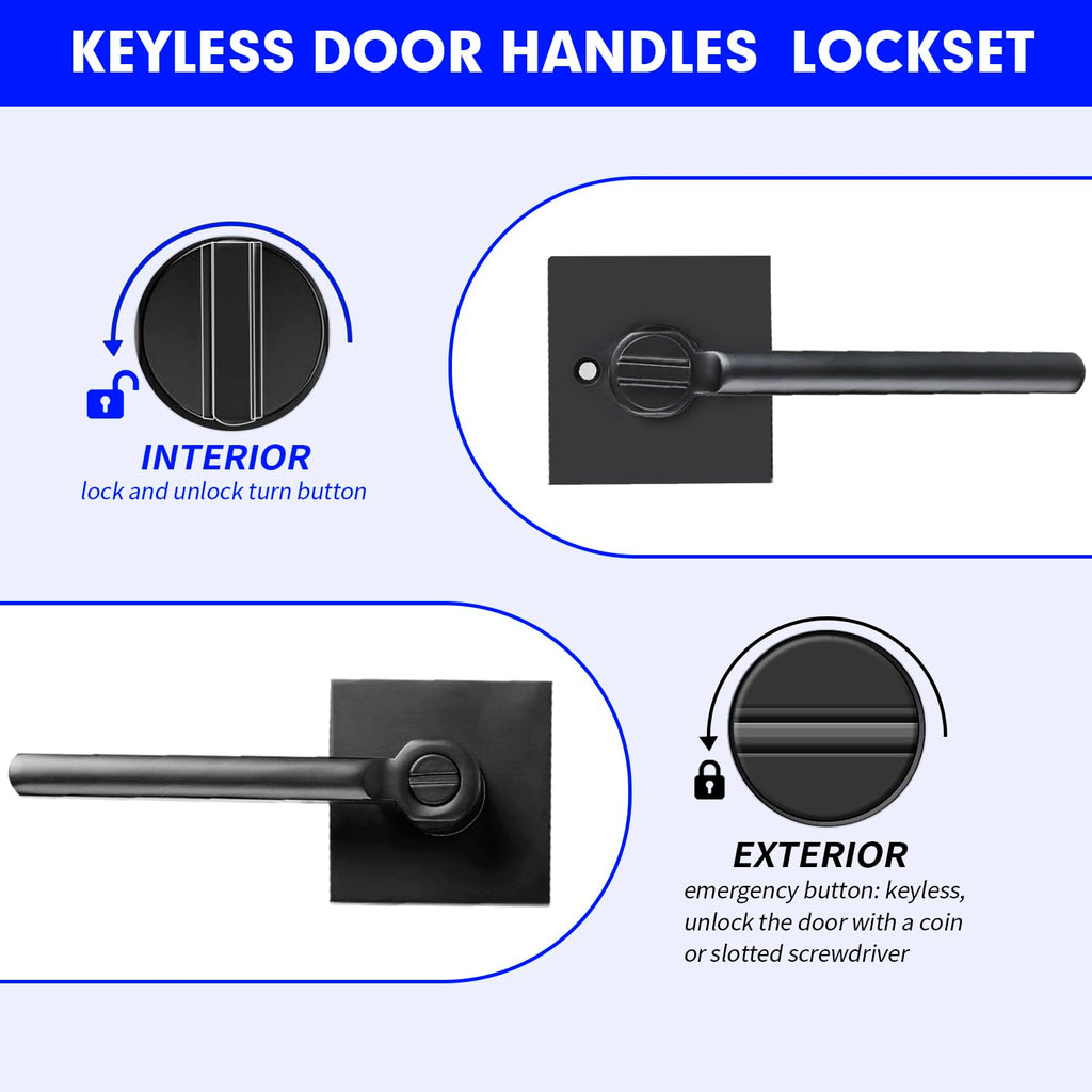 Privacy Door Levers, 1 Pack Black Door Handles Heavy Duty Bed and Bath Door Knobs Interior Keyless Door Locksets