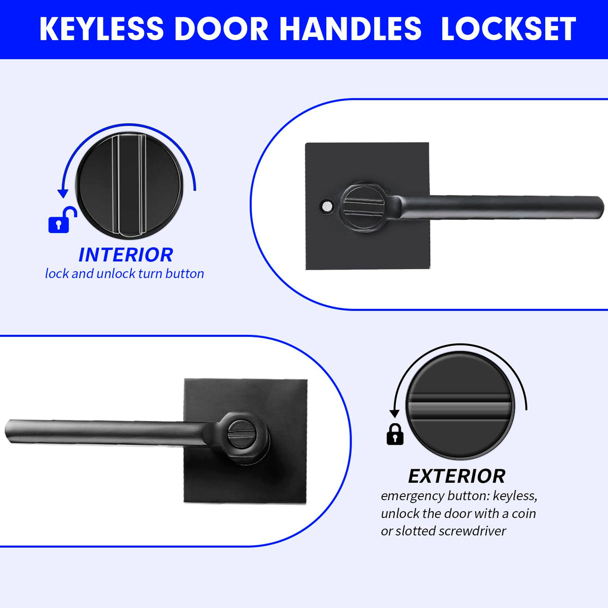 Privacy Door Levers, 1 Pack Black Door Handles Heavy Duty Bed and Bath Door Knobs Interior Keyless Door Locksets