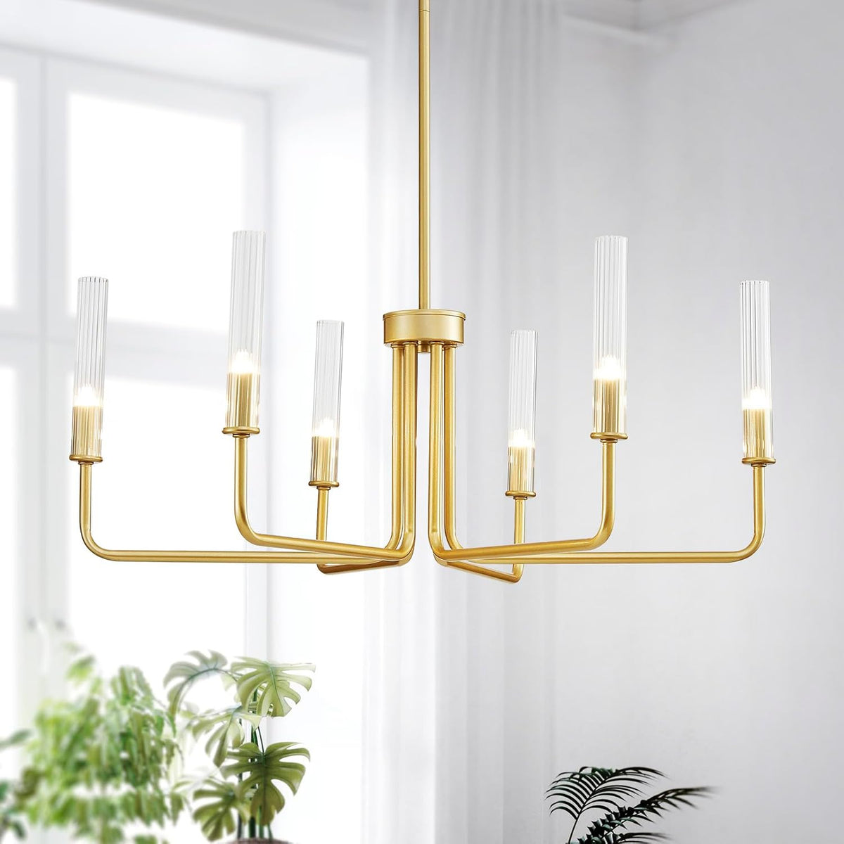 Gold Wagon Wheel Chandelier in Modern Farmhouse Style for Dining Rooms