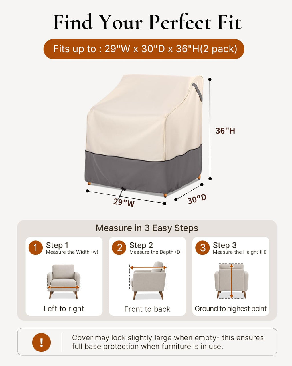 Waterproof Patio Furniture Chair Cover, 29"W x 30"D x 36"H