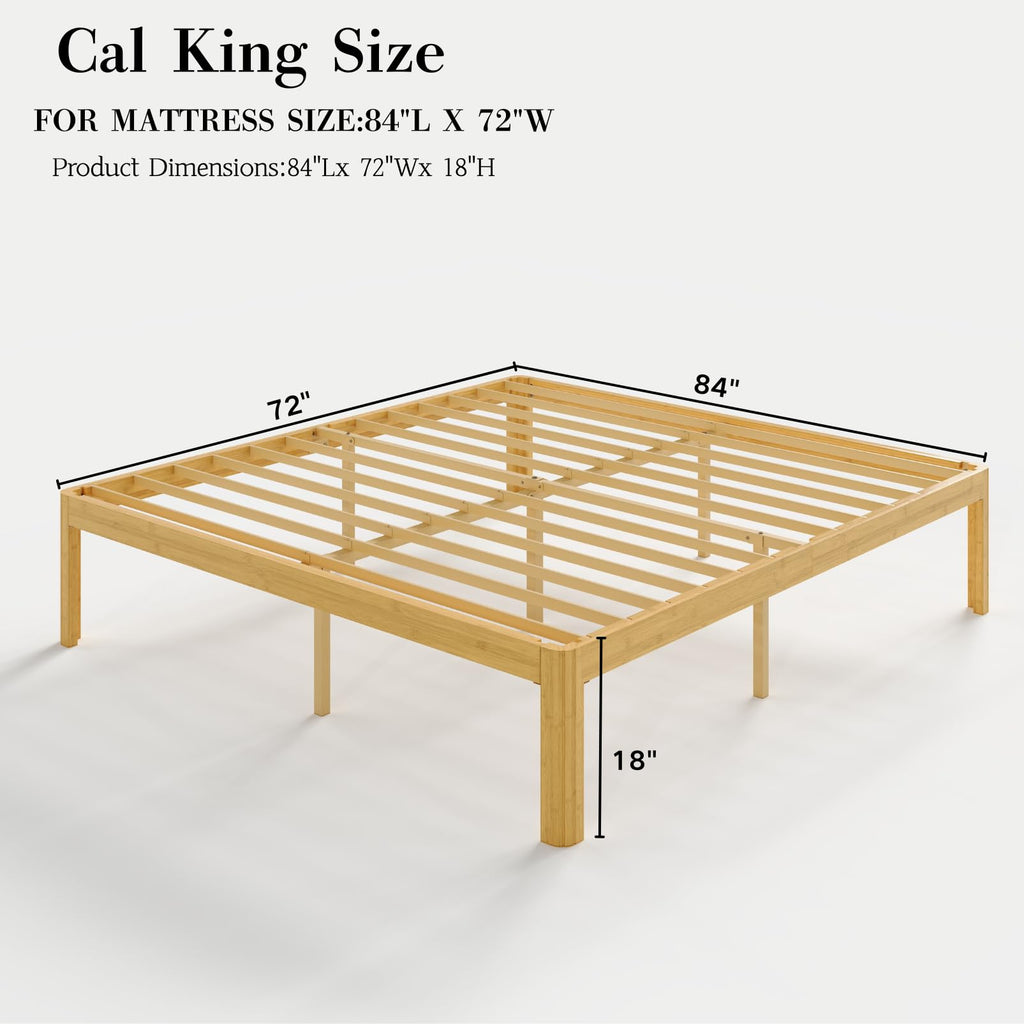 18 Inch Cal King Size Wood Bed Frame with Storage & Round Leg