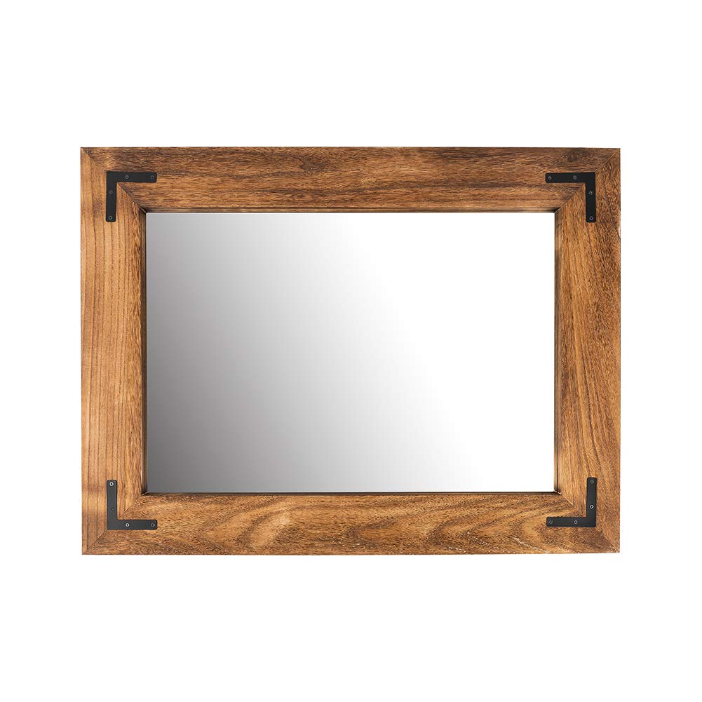 Rustic Wooden Framed Wall Mirror, Natural Wood Bathroom Vanity Mirror for Farmhouse Decor, Vertical or Horizontal