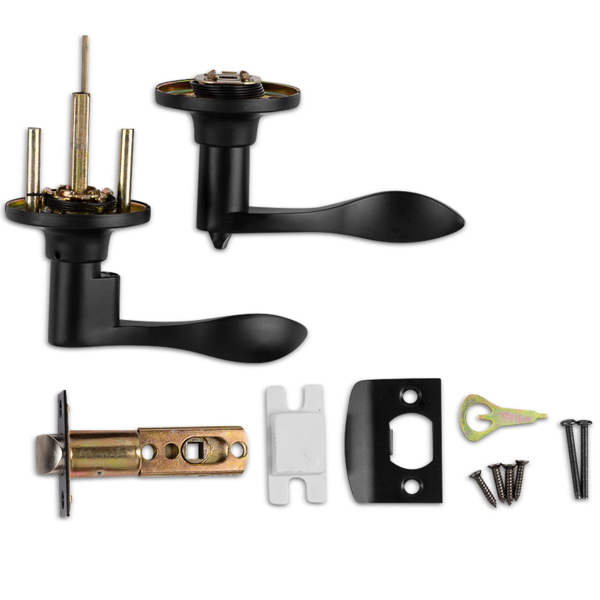 Entrance Lever Door Handle [Lock with Two Keys] or Front Door with a Iron Black Finish, Reversible for Right & Left