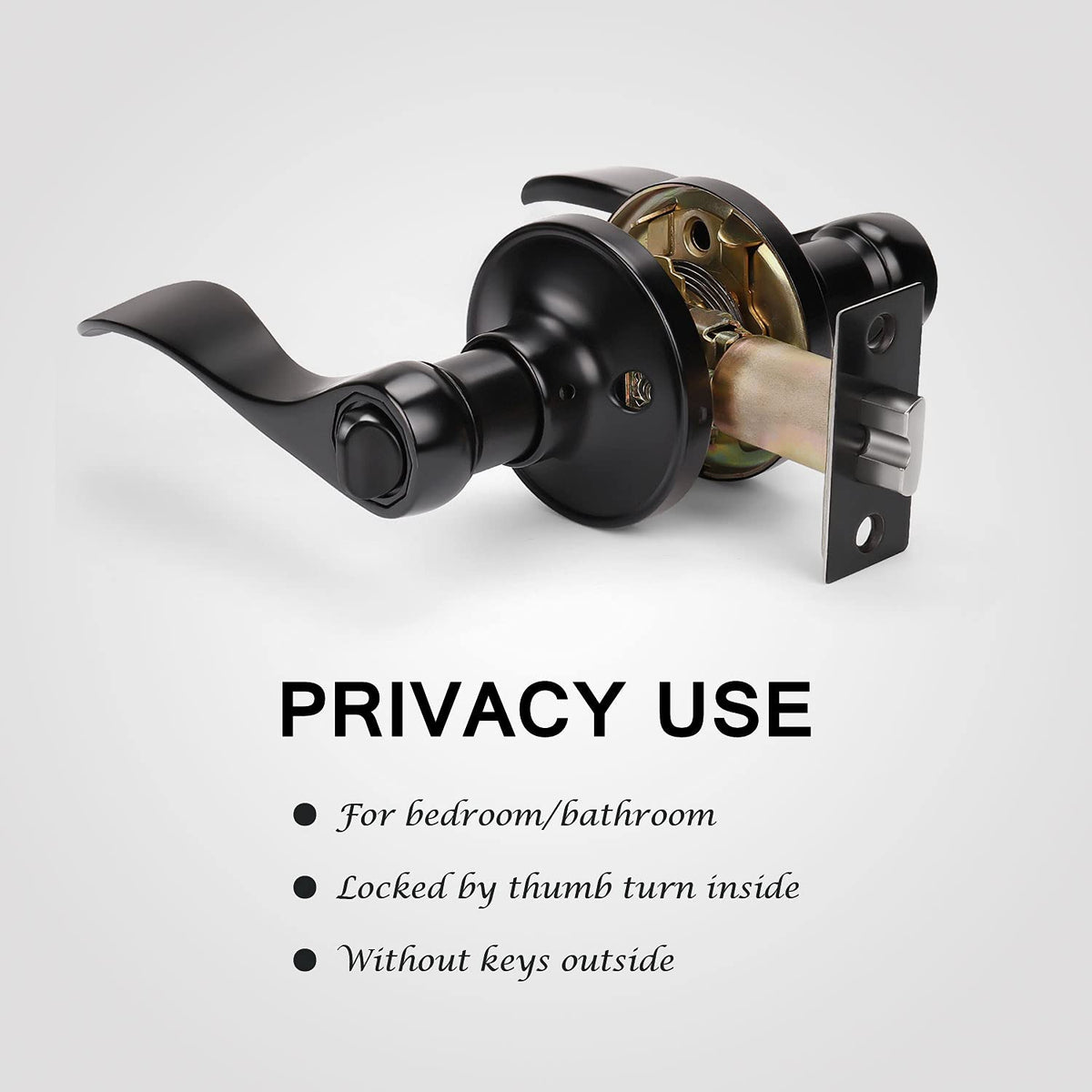 2 Pack Black Interior Door Handles Privacy Door Levers with Lock Inside, Keyless Wave Style Door Handle Knobs for