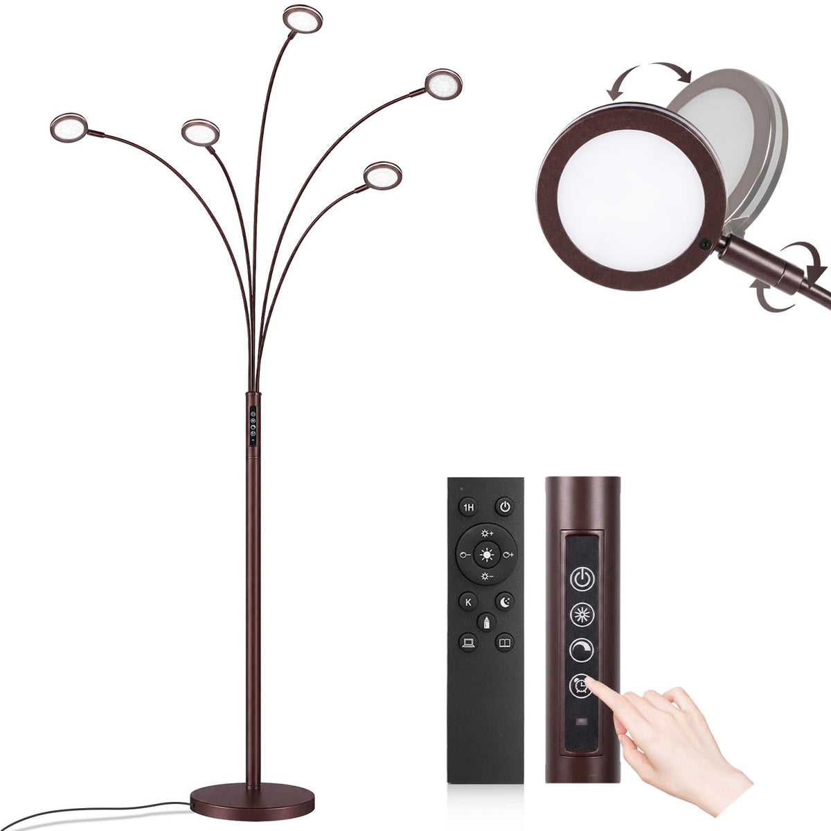 Inspired Arco Style LED Arc Floor Lamp with Remote, Dimmable Floor Lamp with Timer