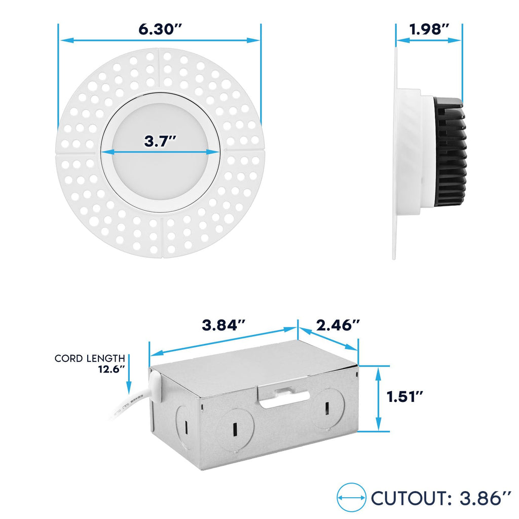 4 Inch Trimless LED Recessed Lights with Junction Box 6 Pack