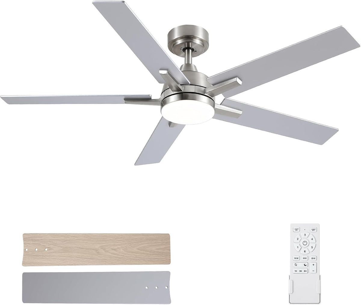 52" Brushed Nickel Ceiling Fan with Light & Remote