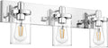 Chrome Vanity Light 3 Light Farmhouse Bathroom Lights Fixtures Over Mirror with Clear Glass Shade(Exclude Bulb)