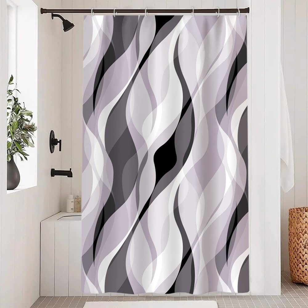 Stall Shower Curtain, Lavender Striped Small RV Curtain 48x72 Inch