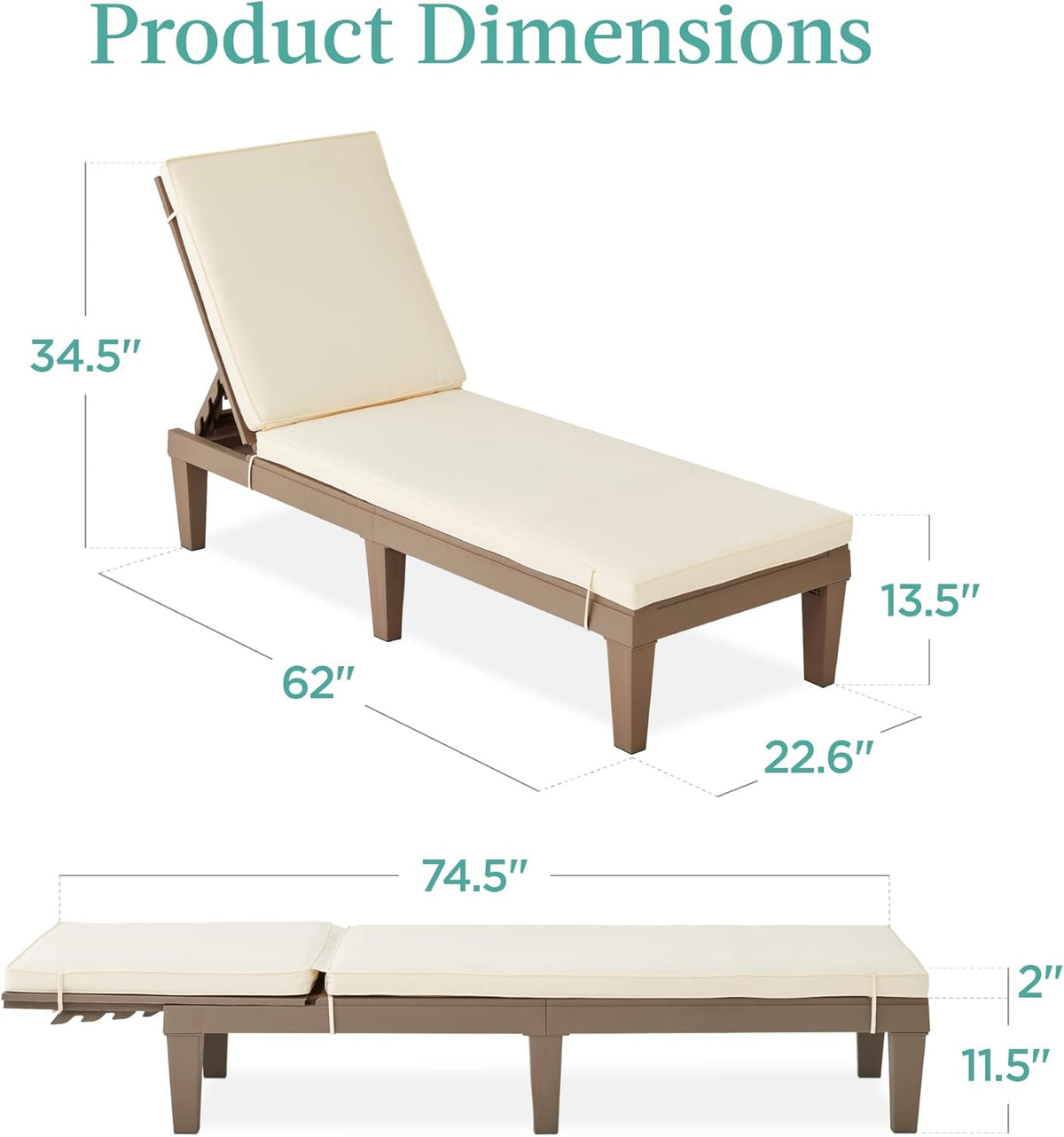 Best Choice Products Outdoor Lounge Chair, Resin Patio Chaise Lounger for Poolside, Backyard, Porch w/Seat Cushion