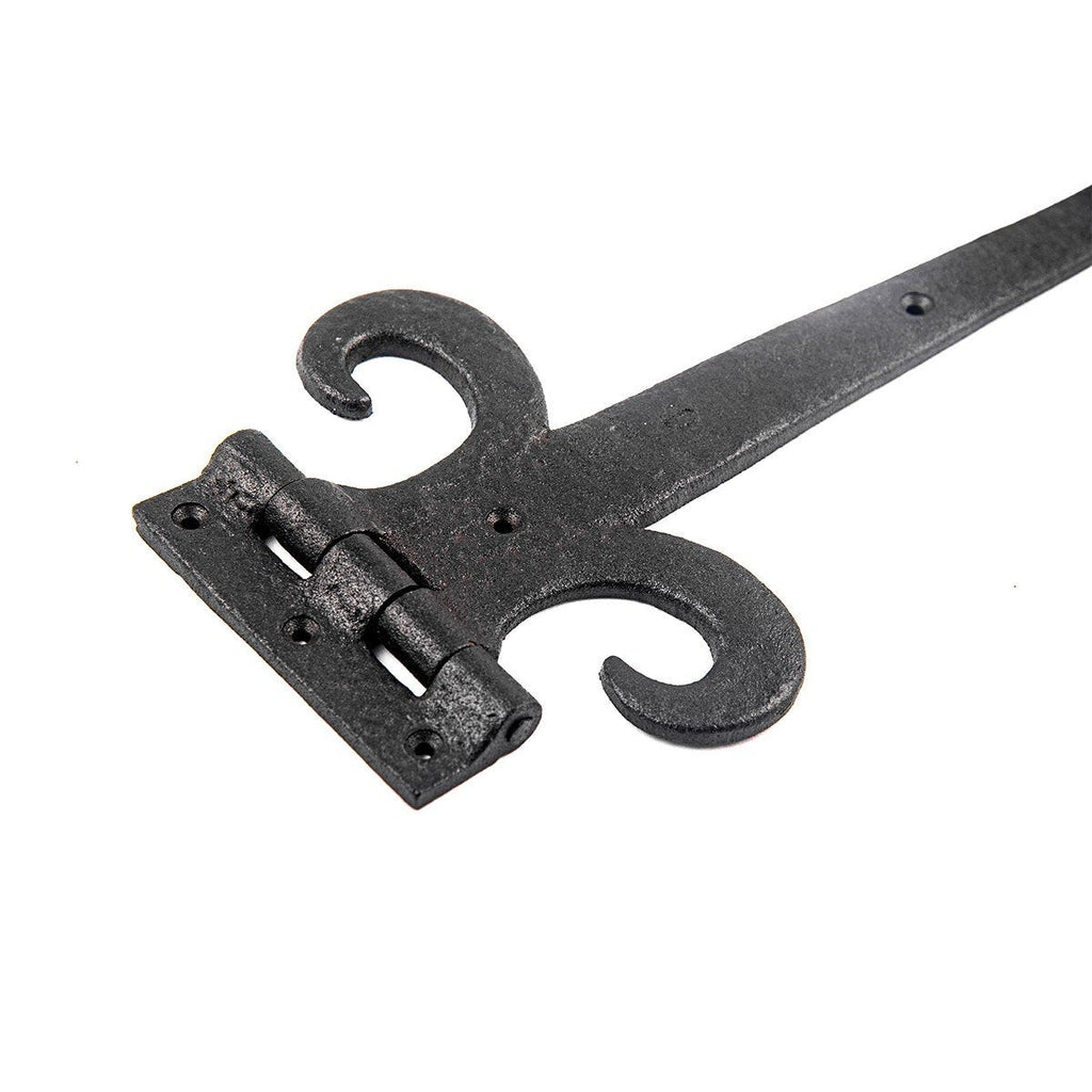 Black Wrought Iron Strap Hinge 15.5" Fleur De Lis Style Flush Mount Heavy Duty Spade Tip Strap Gate and Door Hinges