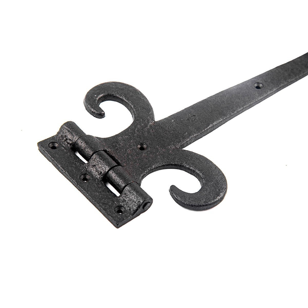 Black Wrought Iron Strap Hinge 15.5" Fleur De Lis Style Flush Mount Heavy Duty Spade Tip Strap Gate and Door Hinges