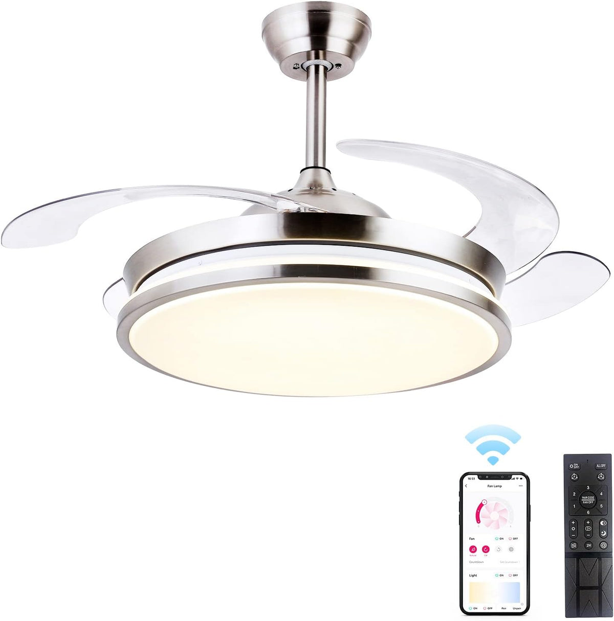 42" Flush Mount Retractable Ceiling Fan with Light & Remote