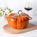 Pumpkin Cast Iron Dutch Oven, 4qt Enamel Cast Iron Cooking Pot with Lid