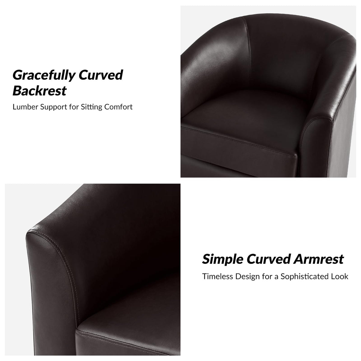 Faux Leather Swivel Accent Chairs Set of 2 with Solid Wood Base, Round Swivel Barrel Chairs, No Assembly Required